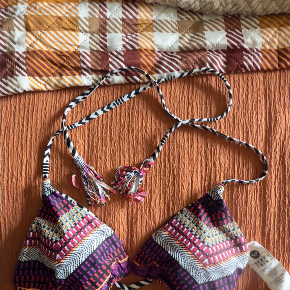 Roxy Purple and Pink Patterned Bikini Top